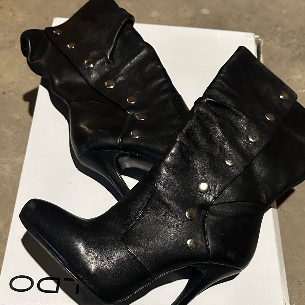Aldo Black Studded Heeled Boots - Picture 2 of 6